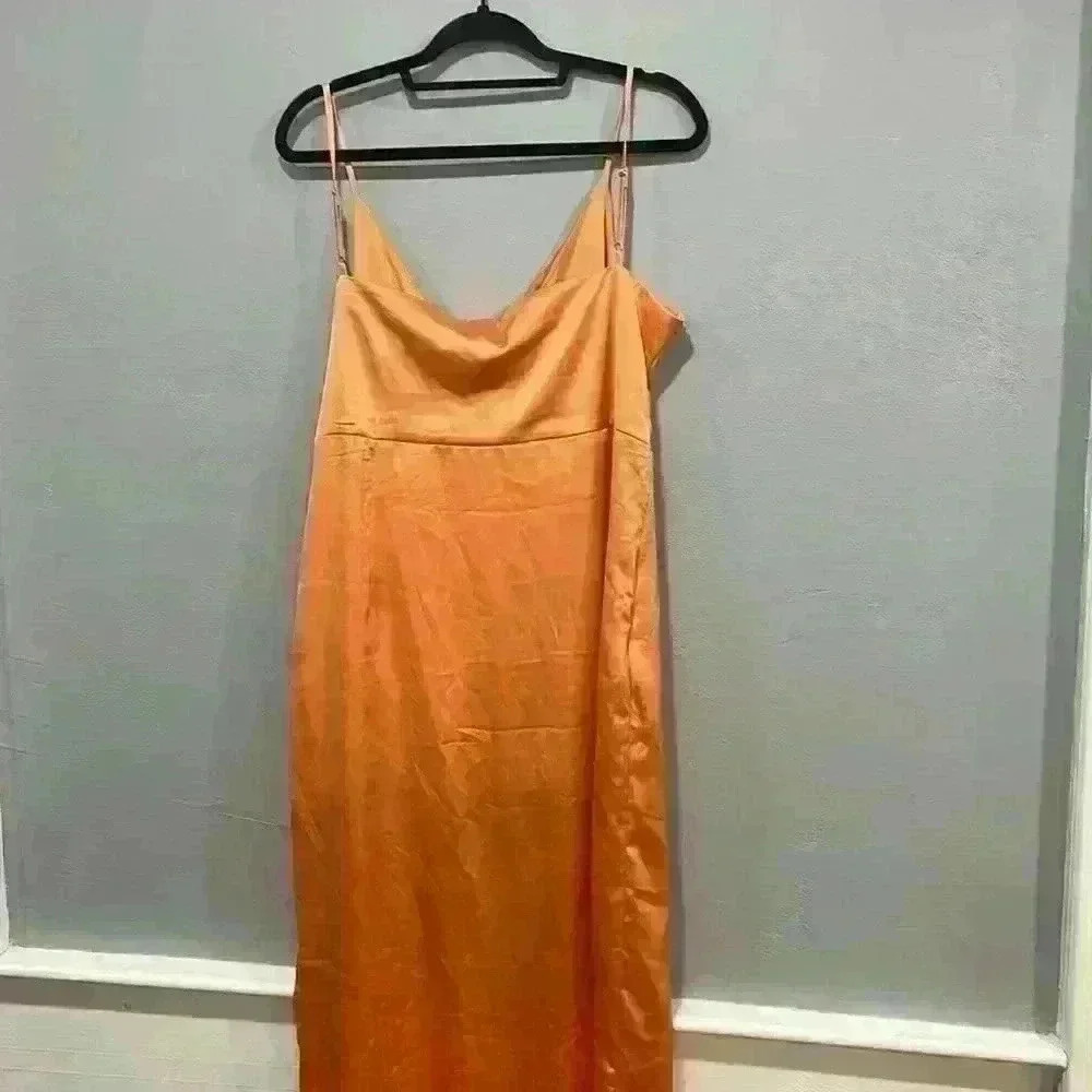 Boohoo Women's Satin Wrap Maxi Dress Orange Size 12 - Picture 9 of 12